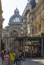 Typical street and buiding at old town of city of Bucharest, Romania