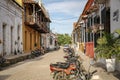 Typical street with colorful historic buildings in sun and shadow of Santa Cruz de Mompox, Colombia, World Heritage Royalty Free Stock Photo