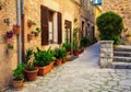 Typical street with flower pots in Valldemossa Royalty Free Stock Photo