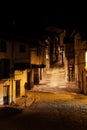 Typical street of Hervas at night half-timbered houses and adobe, Jewish quarter