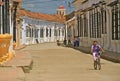 Typical street of quaint tranquil Mompos, Colombia Royalty Free Stock Photo