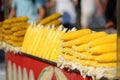 A typical street sale of boiled and grilled corn in Istanbul. Traditional Turkish fast food. National outdoor eat in Turkey