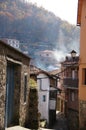 Typical street, smoke and landscape of autumn