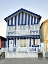 Typical striped house in the seaport of Costa Nova, Aveiro, Portugal Royalty Free Stock Photo