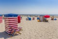 Typical striped tent on the beach of Borkum