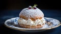 Typical Swedish semla with sweet cream. Generative AI