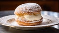 Typical Swedish semla with sweet cream. Generative AI Royalty Free Stock Photo