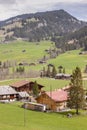 Typical Swiss village on valley.