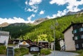 Typical Swiss Wooden chalets in canton of Valais, Switzerland in summer.