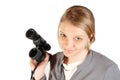 Typical teenager girl with binoculars Royalty Free Stock Photo