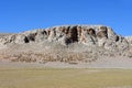 Typical Tibetan place of power and worship, marked with colorful flags with mantras near lake Seling