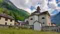 Typical Ticino stone church in Sonogno, Verzasca Valley, Switzerland. Royalty Free Stock Photo