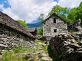 Typical Ticino stone houses in Verzasca valley, Switzerland. Royalty Free Stock Photo