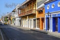 Typical traditional, colorful buildings with balconies on a sunny day in Old Town, Cartagena, Colombia Royalty Free Stock Photo
