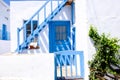 Typical traditional doors and windows in Greek white and blue st Royalty Free Stock Photo