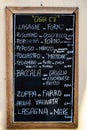 Typical menu of a Tuscan trattoria