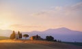 Typical Tuscany countryside landscape; sunset over rolling hills Royalty Free Stock Photo