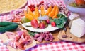 Typical Tuscany cuisine with prosciutto and fruit. Royalty Free Stock Photo