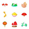 Typical Vietnam icons set, cartoon style