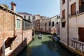 Typical view of boat with passengers on the canal of Venice. Sunny summer day Royalty Free Stock Photo