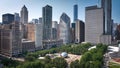 Typical view over Chicago with the downtown skyscrapers - aerial photography - CHICAGO, ILLINOIS - JUNE 06, 2023 Royalty Free Stock Photo