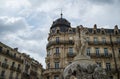 View of the place Comedie and the old fountain of the three graces in Montpellier in France