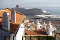 Cruise ship on Lisbon pier. Portugal Royalty Free Stock Photo