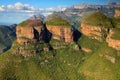 A typical view of a rock formation of three rondavels in Drakensberg