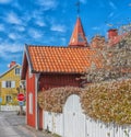 Typical village houses in a small swedish town Trosa. Royalty Free Stock Photo