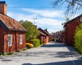 Typical village houses in a small swedish town Trosa. Royalty Free Stock Photo