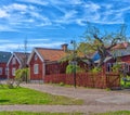 Typical village houses in a small swedish town Trosa. Royalty Free Stock Photo