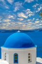 White and blue architecture with domes and churches in Oia, Santorini, Greece Royalty Free Stock Photo