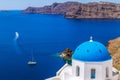 White and blue architecture with domes and churches in Oia, Santorini, Greece Royalty Free Stock Photo