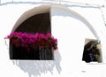 Typical colorful and covered balcony with arch in a hot day in P Royalty Free Stock Photo