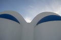 Typical Whitewashed Houses with Blue Roofs in Fira, Santorini, C