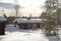 Typical wooden houses in Sweden during winter Royalty Free Stock Photo