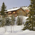 Typical wooden houses in Sweden during winter Royalty Free Stock Photo