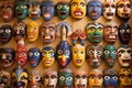 Typical wooden masks in Kathmandu in Nepal. The masks are traditionally worn at the Mani Rimdu festival to drive out Royalty Free Stock Photo