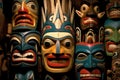 Typical wooden masks in Kathmandu in Nepal. The masks are traditionally worn at the Mani Rimdu festival to drive out Royalty Free Stock Photo