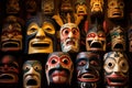 Typical wooden masks in Kathmandu in Nepal. The masks are traditionally worn at the Mani Rimdu festival to drive out Royalty Free Stock Photo