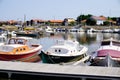 Typical wooden pinasse boat in french harbor port in Gujan Mestras in Bassin d`