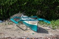 Typical wooden simple African villagers boat for fishing Royalty Free Stock Photo