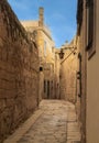 typical yellow-ochre limestone buildings in the old town of Mdina in Malta