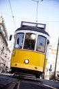 Tram of the city of Lisbon, circulating along the rails