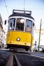 Tram of the city of Lisbon, circulating along the rails