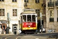 Typical yellow tram , Lisbon, Portugal.