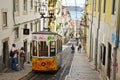 Typical yellow tram , Lisbon, Portugal.