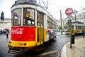 Typical yellow tram , Lisbon, Portugal.