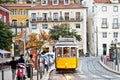 Typical yellow tram , Lisbon, Portugal.