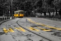 The typical yellow tram in Milan, Italy